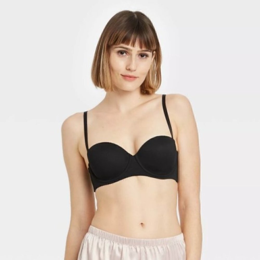 NEW Auden Black Lightly Lined Strapless Bra 34D